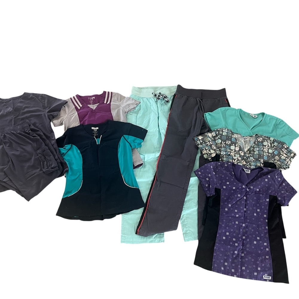Mixed Scrub Tops and Pants Bundle in Teal, Mint, Purple, Black